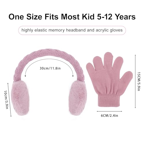 BEARAE Kids Knit Earmuffs Gloves Set Winter Soft Plush Ear Muffs Boys Girls Elastic Knit Mittens Outdoor Warm Ear Warmers2