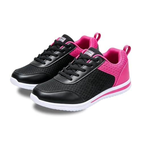 Women's Bowling Shoes Lightweight Breathable Lace-Up Mesh Sneakers (Black,7.5)