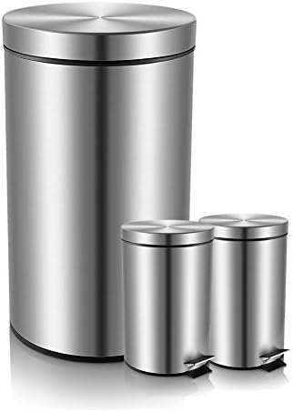 Fortune Candy Step Trash Can,Carbon Steel Garbage Can with Lid and Plastic Inner Bucket for Bathroom (1.3+1.3+8 Gallon)