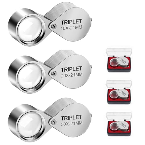 3 Pcs Jewellers Loupe, 10x, 20x And 30x Magnifier, Loupe Magnifier, Folding Handheld Magnifying Glass For Jewelry Recognition, Scientific Documents, Newspaper And Book Reading