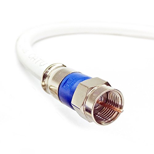 PHAT SATELLITE 50ft White DirecTV RG6 Coax Cable CL2 in Wall Rated 18 AWG Solid Copper 3GHz 75 Ohm AT&T DIRECTV Compression Fittings Antenna DIRECTV HDTV UL ETL Custom Cut & Assembled in USA INTL