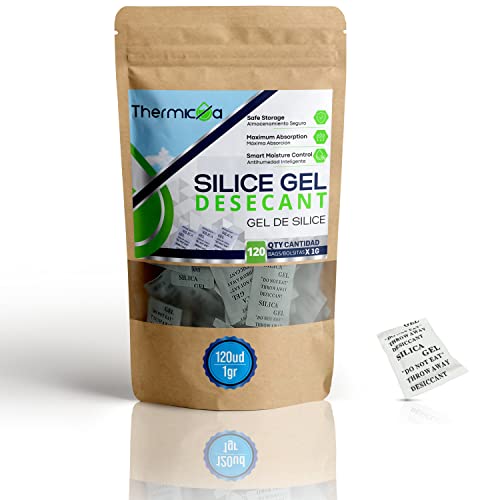 Bolsas de Gel de Sílice Antihumedad - 120uds x 1gr de Sílica Gel Desecante - Antihumedad Multiusos de Armarios y Cajones - Absorción de la Humedad en Bolsitas de Gel de Sílice Puro Thermikoa