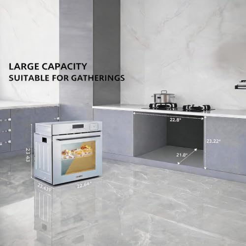 Image of Garvee 24 Inch Built-in Steam & Convection Oven with 8 Cooking Functions, 108 Smart Recipes, 2.5 Cu.ft Stainless Steel Convection Oven with Enamel Cavity, Touch Control, Stepless Temperature Adjus
