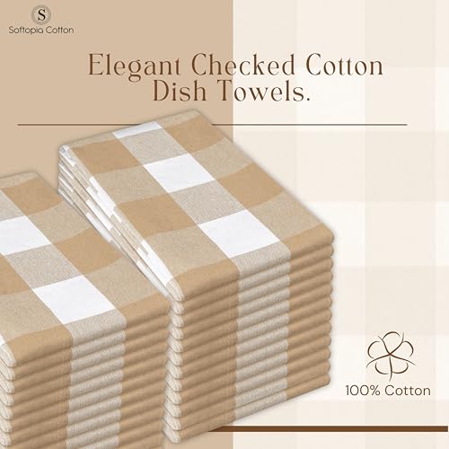 Image of Buffalo Check 4 Pack Kitchen Towels, 16x26 Inches, Classic Farmhouse Plaid Dish Towel, 100% Cotton, Absorbent, Washable for Drying Dishes, Cleaning, Everyday Kitchen Use, Beige White