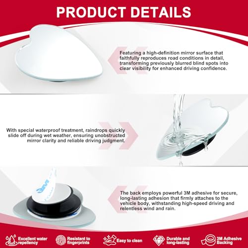Image of LivTee Blind Spot Mirrors, Heart Shaped HD Glass Frameless Convex Rear View Mirrors, Wide Angle Adjustable Stick for Side Mirror, Automotive Exterior Accessories for Car, SUV & Trucks, Pack of 2