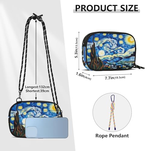 Starry Night Adjustable Strap Crossbody Bag for Women,Multi-Pocket Phone Purse with Zipper,Compact Shoulder Bag (7.7 Inch)3