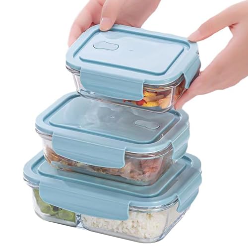 Glass Food Storage Containers with Lids(Set of 3-1040ml, 640ml, 340ml), Airtight Leakproof Meal Prep & Lunch Boxes, Freezer & Oven Safe, Snap Lock for Pantry Organization, Dishwasher Friendly