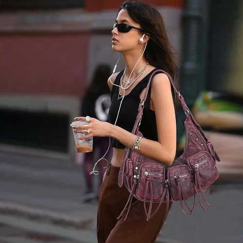 Image of Angel Kiss Hobo Bags Purse for Women Y2K Shoulder Bag Multi Pockets Designer Satchel Studded Handbags with Strap