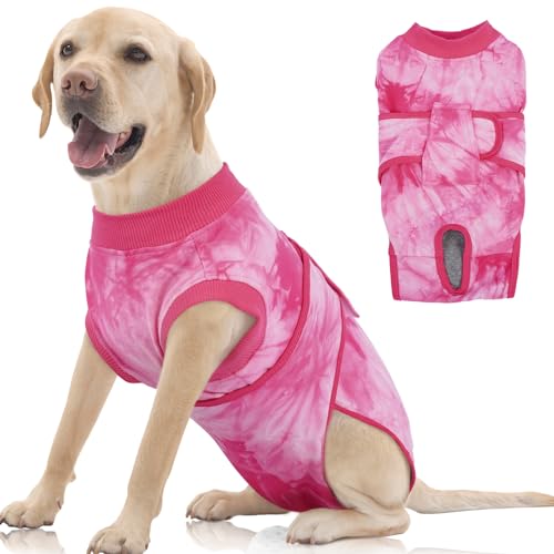 Image of FUAMEY Surgery Recovery Suit for Large Dogs,Dog Surgery Suit Female Spay Male Dogs Neuter Recovery Shirt Dog Onesie Anti Licking Abdominal Wounds Pet Bodysuit Skin Conditions Rose Dye XL