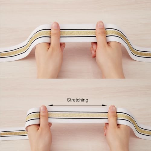GORGECRAFT 4.3m 40mm Wide Gold and Black Striped Elastic Band White Flat Stretchy Webbing Sewing Knitting Strap Trim Ribbon for DIY Craft Waistband Headband Bags Garments Accessory - Image 3
