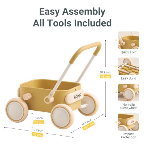 Image of PULA Baby Push Walker with Wheels Toddler Wagon for First Learner Baby Toys 6-12 Months, 1 Year Old Birthday Gifts, Indoors and Outdoors (Khaki)
