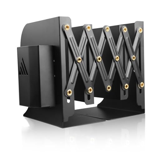 Youtumall ブックスタンド 倒れない 本立て 伸縮自在 卓上収納 ブックエンド 金属製 仕切りスタンド ペン立て付き デスク整理 事務用品 (ブラック)