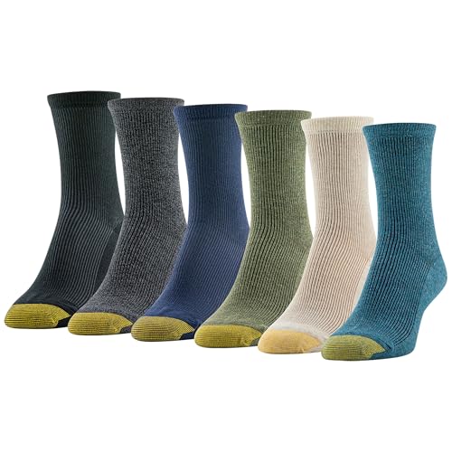 GOLDTOE Women's Refined Rib Midi Short Crew Socks, 6-Pairs, Teal Assorted, Shoe Size: 6-9