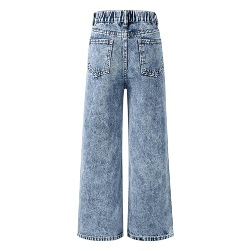 JEYPINMI Girl's Elastic Waist Baggy Trousers Wide Leg Denim Pants Streetwear Trendy Bottoms Bootcut Ripped Jeans3