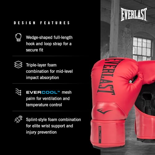 Image of Everlast Elite 2 Boxing Gloves | Pro Training & Heavy Bag Gloves | Men & Women | Ventilated Palm | Multi-Layer Protection | Red, 14 oz