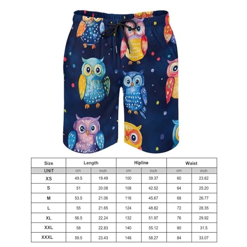 Colorful Owls and Dots Men's Swim Trunks Board Shorts Beachshorts Swimsuits with Pockets Mesh Liner2
