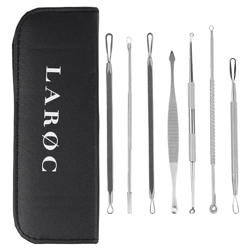 LaRoc 7-Piece Tungsten Steel Blackhead Remover Tool Kit - Acne Treatment Device, Pimple Popping Kit, Essential Extractors with Faux Leather Case, Ideal for Skin Care Sets & Kits