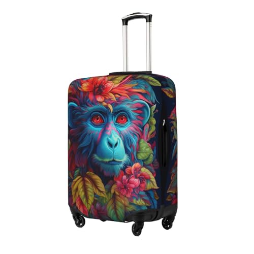 Tribal Style Flower Blue Monkey Luggage Cover Protector Anti-Scratch Washable Fits 18-32 Inch Luggage-Medium2
