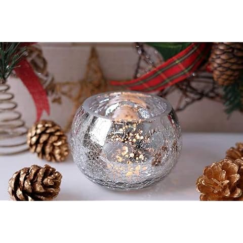 Pack of 3 Silver Crackle Finish Glass Tealight Candle Holder Centerpiece Decoration Cover