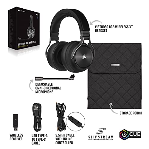 CORSAIR VIRTUOSO RGB WIRELESS XT Multiplatform Gaming Headset With Bluetooth - Dolby Atmos - Broadcast Quality Microphone - iCUE Compatible- PC, Mac, PS5, PS4, Nintendo Switch, Mobile - Black