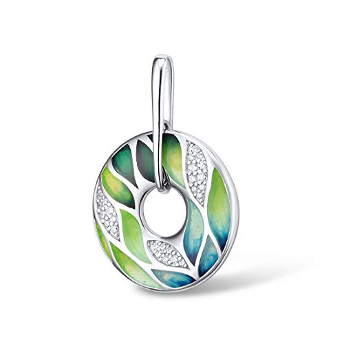 Santuzza 925 Sterling Silver Bamboo Leaves Pendant Cubic Zirconia Green Handmade Enamel Nature Leaf Pattern Pendant For Women #TOP1