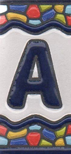 Numero di piastrelle per casa, numeri in ceramica spagnola e lettere piastrelle, design finestra della chiesa, dimensioni delle mattonelle: 7,5 cm x 3,5 cm, 3 a 10 cornici per piastrelle (Lettera A)
