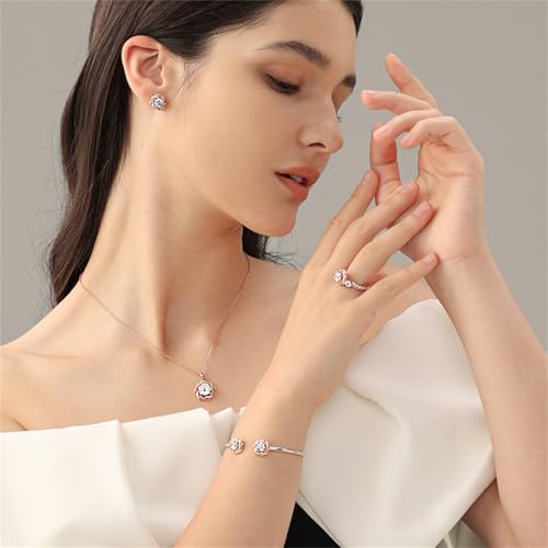 Jeulia Flower Rose Gold Plated Earrings 925 Sterling Silver Cushion Cut Cubic Zirconia Stud Earrings for Women4