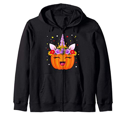 Citrouille Licorne Halloween Fille Pumpkin Unicorn Girl Sweat à Capuche