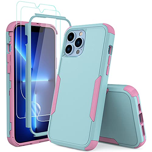 KEWEK Case for iPhone 13 Pro Max 6.7 inch Case,with Screen Protectors, Heavy Duty Rugged Shockproof Military Grade Anti Scratch Full Body Protection Defender Case for iPhone 13 Pro Max (Teal+Pink)