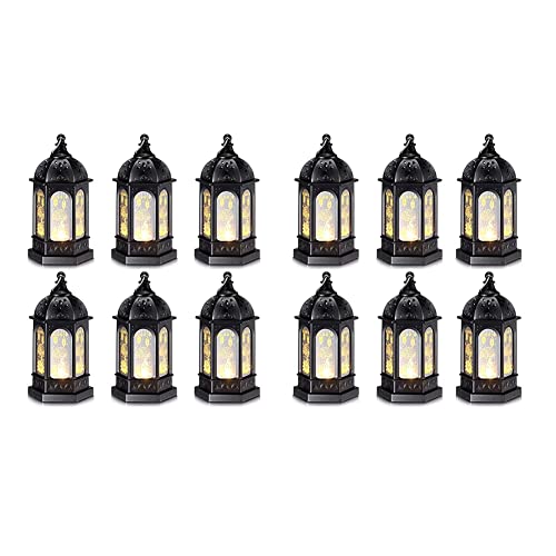 Begchy 12 Piezas Mini Vela de RamadáN Mubarak Linterna LED Eid Mubarak Linterna Luna Estrella Luces Estilo Marroquí Linterna Colgante A