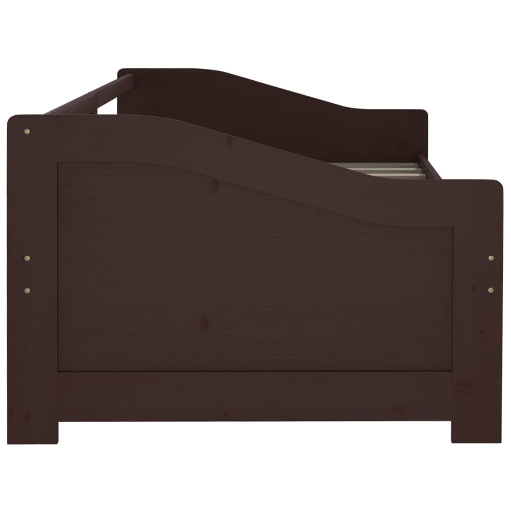 Cama de 3 plazas, color marrón oscuro, madera maciza de pino 90 x 200 cm, resistente estructura de cama para invitados, sofá cama con somier, diseño moderno