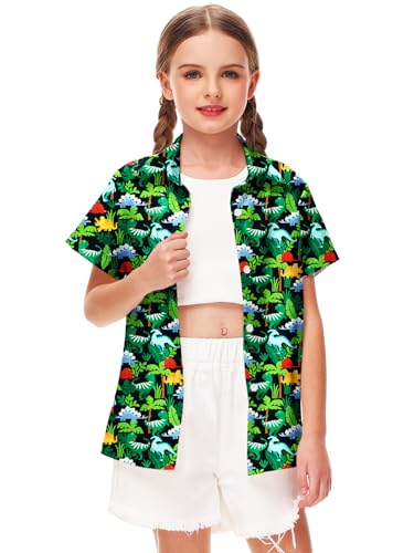 Image of Remimi Unisex Kids Hawaiian Button Up Shirt Boys Funny Print Aloha Beach Short Sleeve Tops 5-14 Years