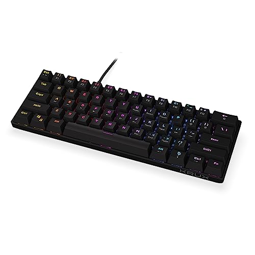 KRUX Qara 60 % Clavier de jeu mécanique - Clavier de jeu compact - Taille 60 % - Commutateurs Outemu Red - Éclairage RVB - Hauteur réglable - Câble de 1,8 m - Noir