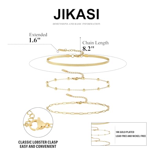 Image of Gold Anklets for Women Waterproof 14k Gold Plated Cuban Link Anklets Non Tarnish Rope Herringbone Ankle Chain Summer Beach Jewelry Gifts for Women
