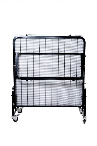 Image of BLUMUNO Shaurya Foldable Rollaway Bed with 6-Inch Spring Mattress | Folding Single Cot with Lockable Wheels | Space Saving Extra Guest Bed for Hotels, Hostels & PG's, Home, Airbnbs I Quilted Fabric