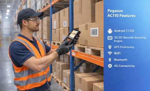 Image of Pegasus AC110 Rugged Android Handheld Terminal PDA | 1D /2D Barcode Scanner, NFC, GPS, 4G /WiFi /Bluetooth | 3.2 inch Touchscreen Portable Data Collector for Retail, Warehouse & Logistics