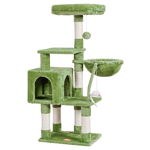Image of Heybly Cat Tree with Toy, 43.3 inch Cat Tower for Indoor Cats HCT004SGR | Cat Condo with Durable Sisal Scratching Posts, Cat House with Padded Plush Perch, Cozy Hammock, Green