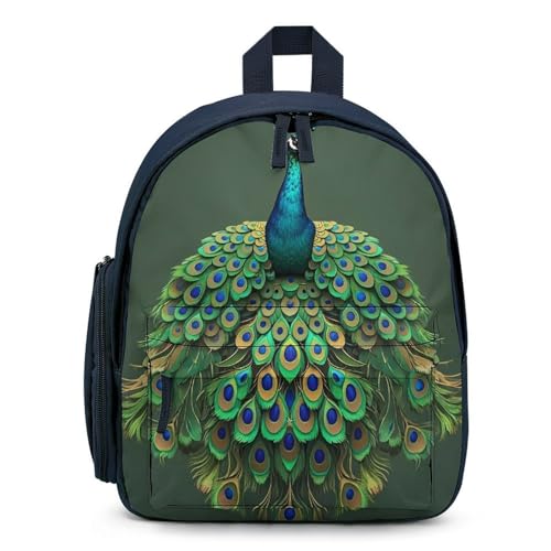 Peacock with Tassels Backpack for Men Women, Durable Small Bookbag Lightweight Daypack for Travel, Hiking, Blue-style