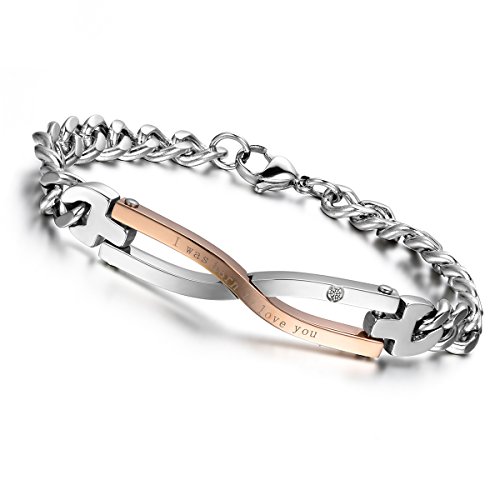 Flongo Men's Women 2Pcs I Was Born To Love You Stainless Steel Infinity Wedding Anniversary Valentine Link Bracelet, Engagement Promise His Hers Couples Bracelet, Bracelet For Couples #TOP2
