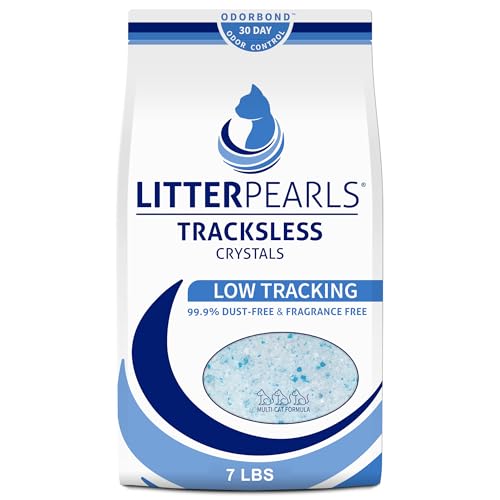 Litter Pearls Tracksless Unscented Non-Clumping Crystal Cat Litter with Odorbond, 7 lb, White, Clear and Blue Crystals