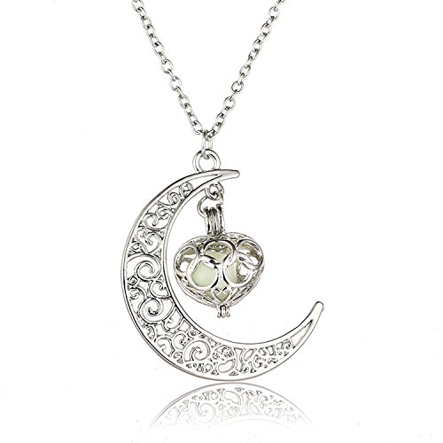 Image of El Regalo Glow In The Dark Moon with hanging Heart Pendant Necklace | Frozn Forest Girls Pendant Necklace
