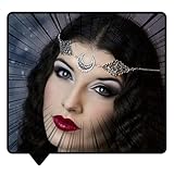 Doubnine Crescent Moon Boho Head Chain Pendant Gothic Forehead Headpiece Headband Retro Hair Accessories Wedding Head Dress for Women Bride Women Girls (black beads)