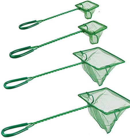 DAGUANZHI 4 Pack Aquarium Fish Net Fine Quick Catch Mesh Nylon Fishing Catch Nets for Fish Tank Green Mesh Nets Scoop with Plastic Handle (3in, 4in,5in, 6in)