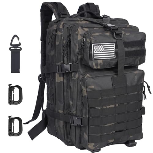 Oraynn 50L Large Military Tactical Backpack Molle Army Assault Pack for Travel Camping Hiking Fishing Backpack for men (black camo)