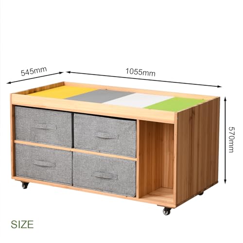 Image of BIRASIL Wooden Kids Activity Table with 8 Cubes Storage Boxes, Multi-Purpose Sensory Table with Wheels for Children, Play Table Compatible with Building Block Board for Preschool Toddler