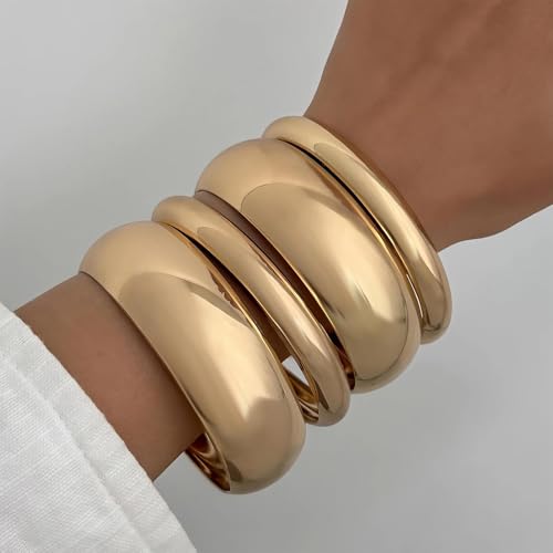 4PCS Gold Bangles for Women Chunky Cuff Bracelets Stack Non Tarnish Silver Gold Jewelry Accessories Trendy Halloween2