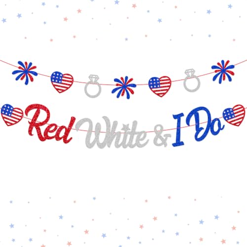 Image of 4th of July Theme Red White & I Do Banner | Independence Day Patriotic Party Decorations USA National Day Bachelorette Bridal Shower Engagement Wedding Party Supplies