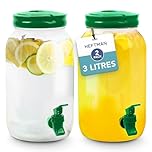 HEFTMAN Plastic Drink Dispenser with Tap - 2 Pack 3L Cold Water Dispenser with Tap, Handle, Screw-Top Lid Fridge Water Dispenser Cocktails, Infused & Soft Drinks for BBQ's Parties Home (Green)