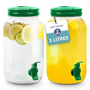 Dispenser di bevande in plastica con rubinetto, confezione da 2 dispenser di acqua fredda da 3 l, con rubinetto, maniglia, coperchio a vite, erogatore di acqua per frigorifero, cocktail,