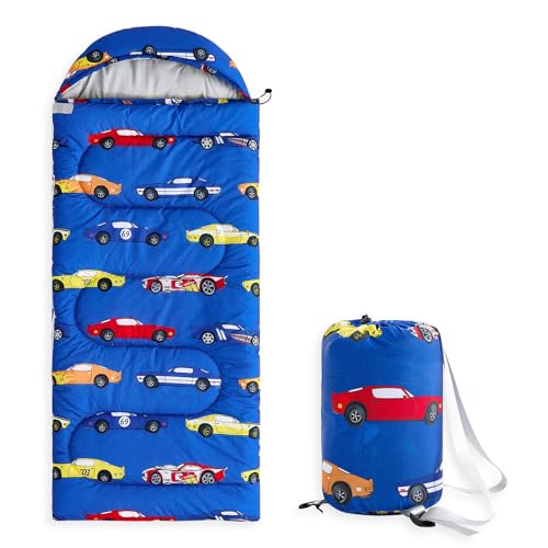 Wake In Cloud - Bolsa de Dormir para Niños, Camping Ligera y Compacta para 3 Estaciones, 61x26 pulgadas, Azul miniatura 1